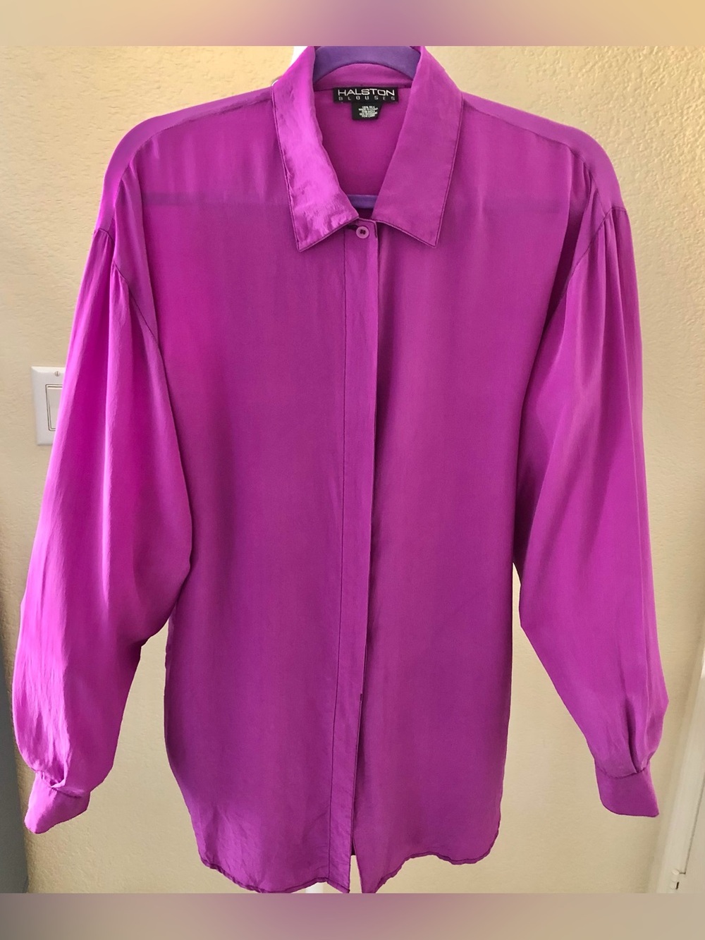 Halston Heritage Vibrant Magenta Button-Up Silk Blouse. Vintage